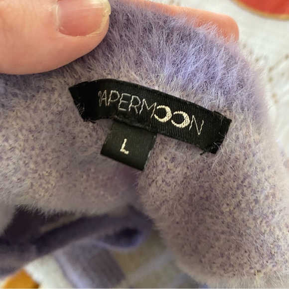 Papermoon • Fuzzy Purple & White Knit Cropped Sweater Tank - Picture 9 of 11